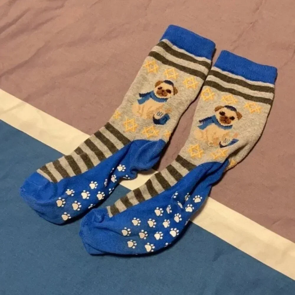 4/$20 Hannukah pug gift Socks from Hot Topic grey blue
